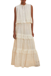 Jupe longue taille basse en coton - Blanc