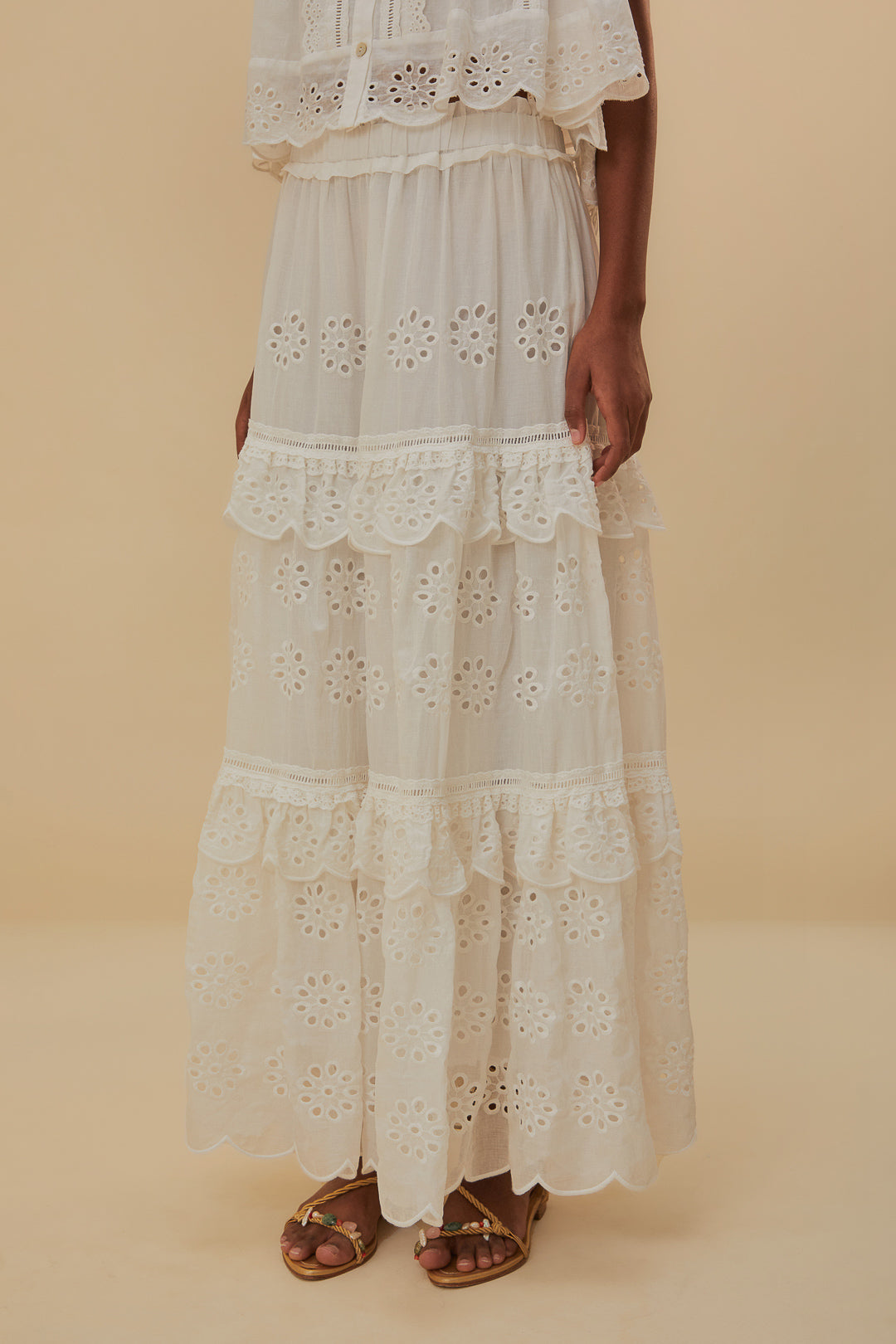Jupe longue taille basse en coton - Blanc