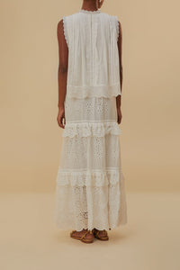 Jupe longue taille basse en coton - Blanc