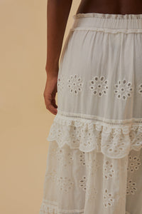 Jupe longue taille basse en coton - Blanc