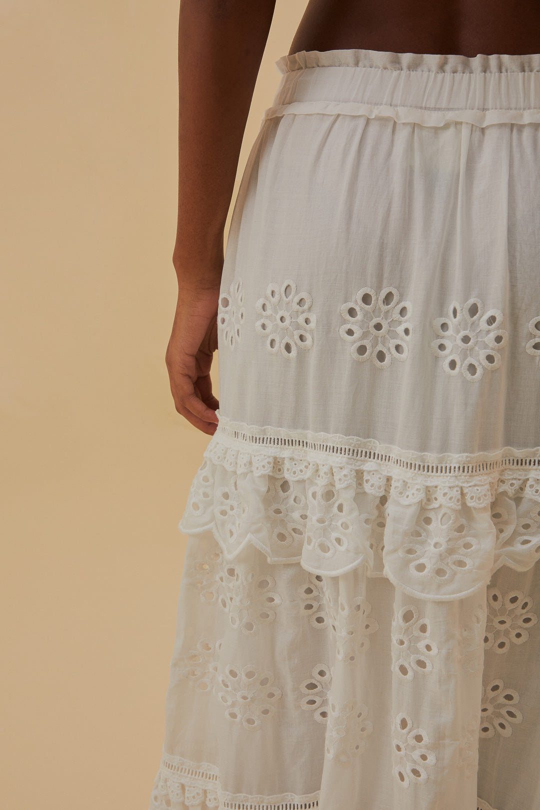 Jupe longue taille basse en coton - Blanc