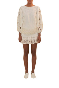 Blouse Richelieu à manches courtes en coton - Blanc