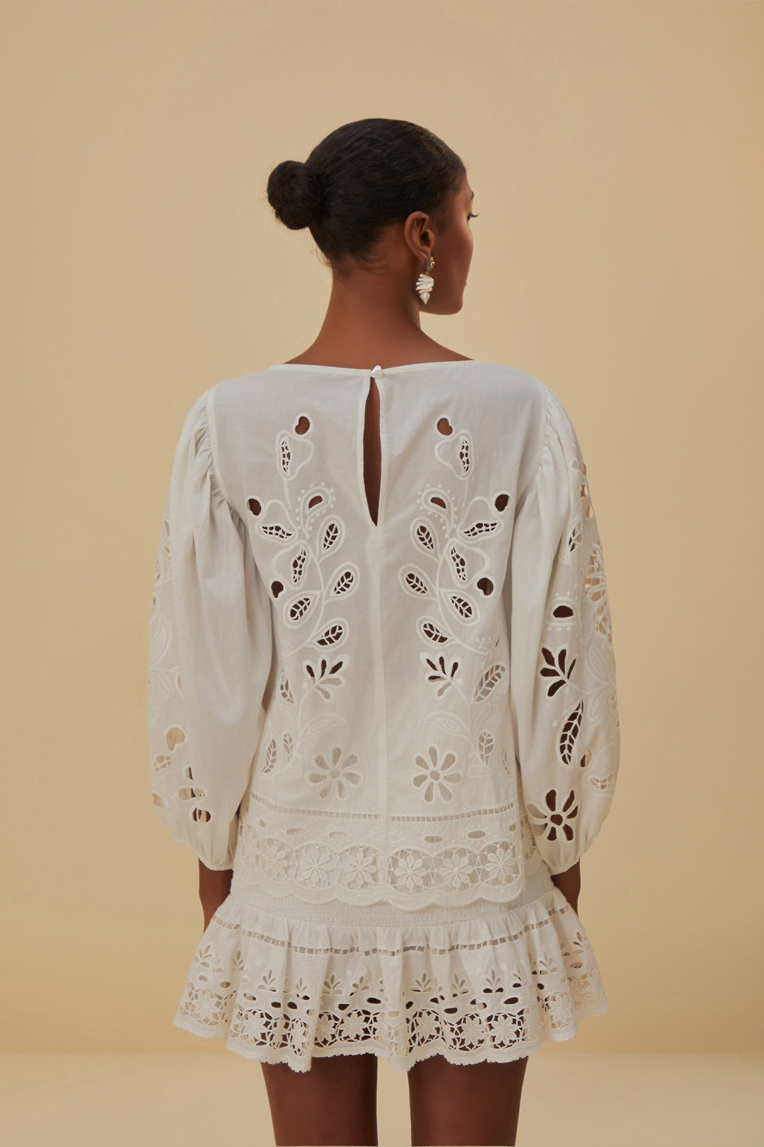 Blouse Richelieu à manches courtes en coton - Blanc