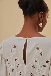 Blouse Richelieu à manches courtes en coton - Blanc