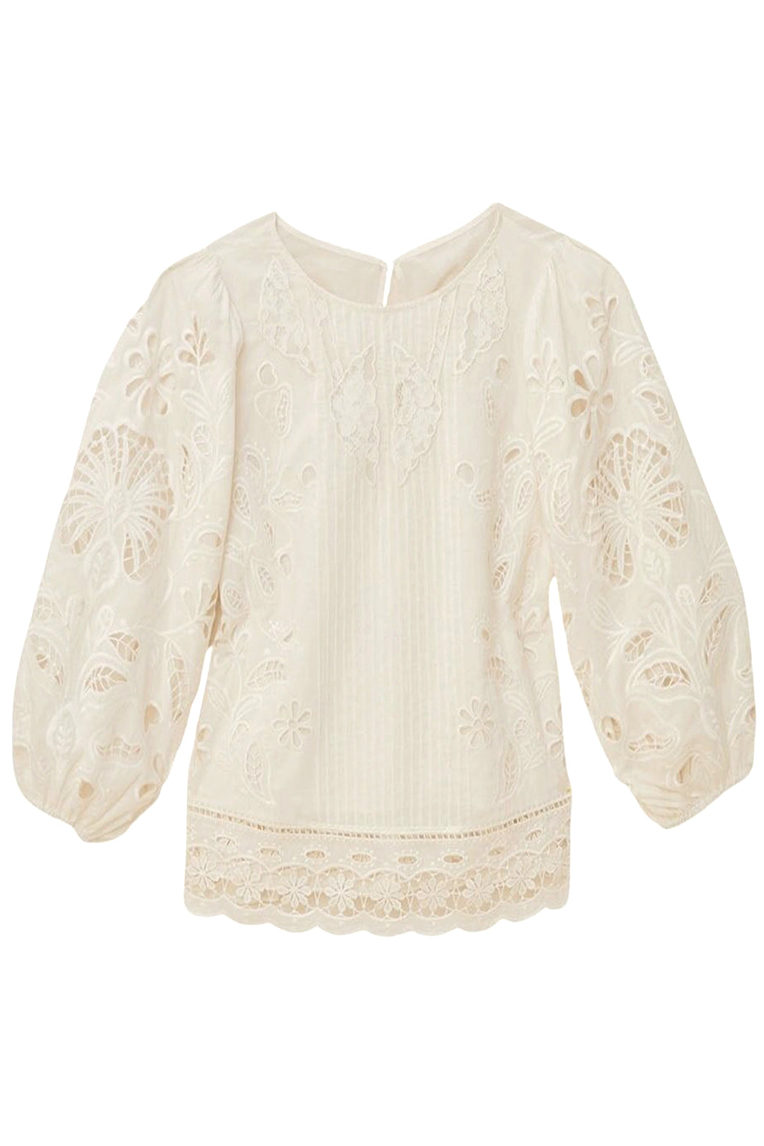 Blouse Richelieu à manches courtes en coton - Blanc