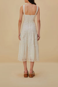 Robe midi Richillieu à bretelles - Blanc