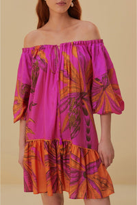 Robe courte à épaules dénudées en coton - Rose