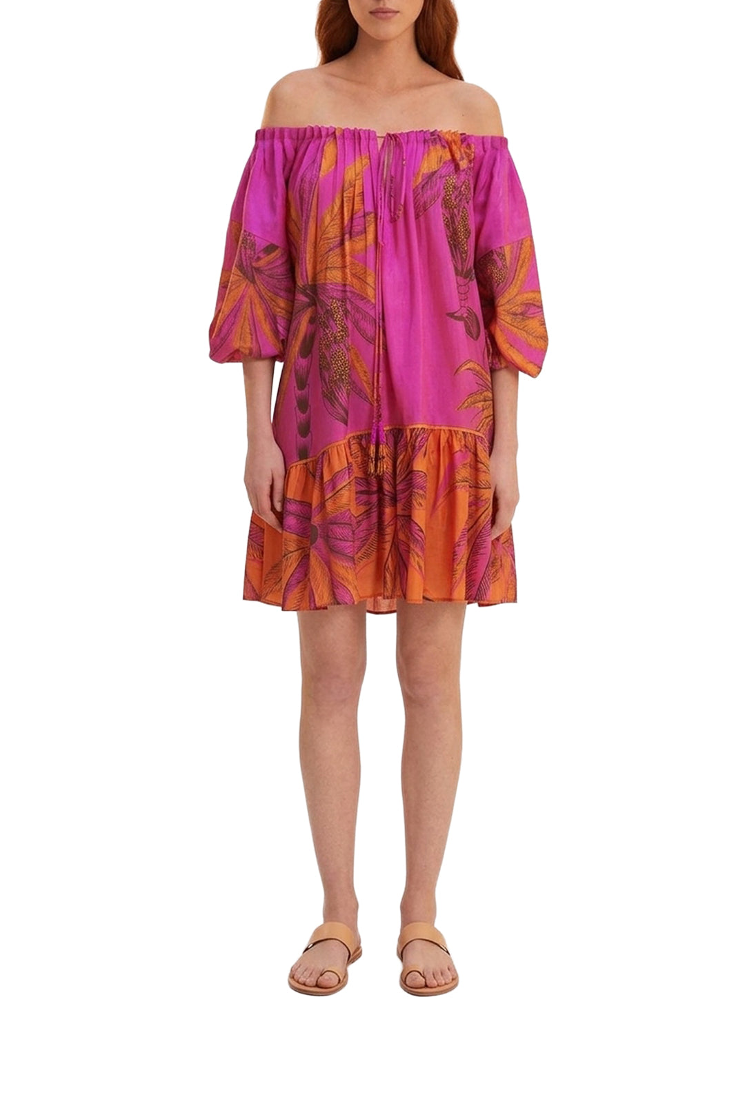 Robe courte à épaules dénudées en coton - Rose