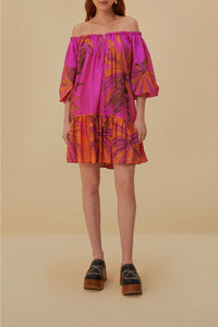 Robe courte à épaules dénudées en coton - Rose