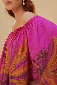 Robe courte à épaules dénudées en coton - Rose