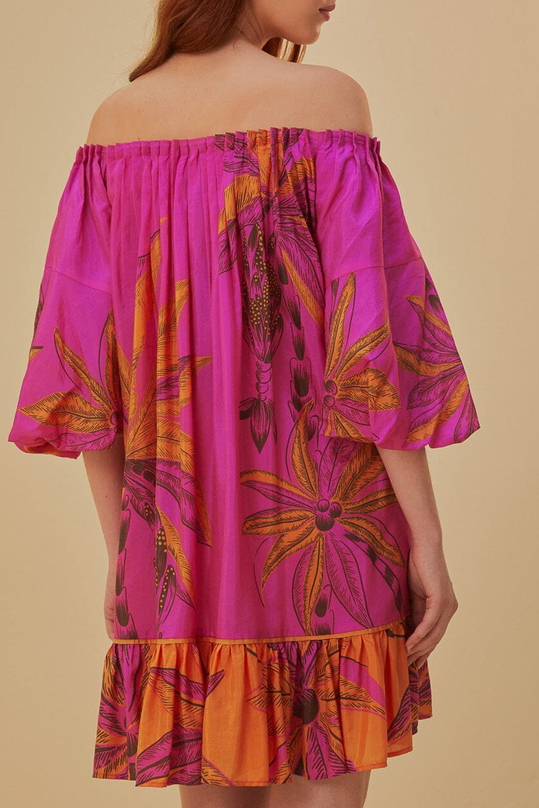 Robe courte à épaules dénudées en coton - Rose