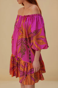 Robe courte à épaules dénudées en coton - Rose