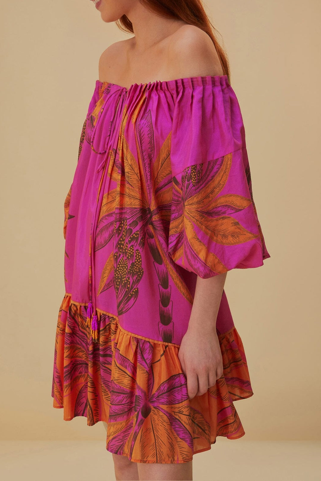 Robe courte à épaules dénudées en coton - Rose