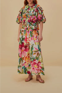 Blouse Painted Flowers à manches courtes en coton - Multicolore