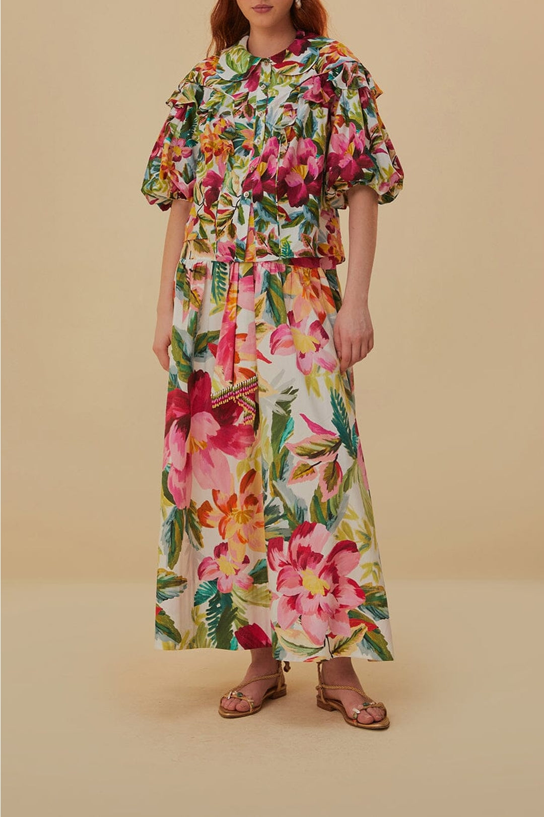 Blouse Painted Flowers à manches courtes en coton - Multicolore