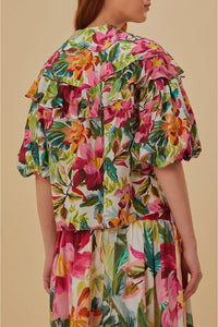 Blouse Painted Flowers à manches courtes en coton - Multicolore
