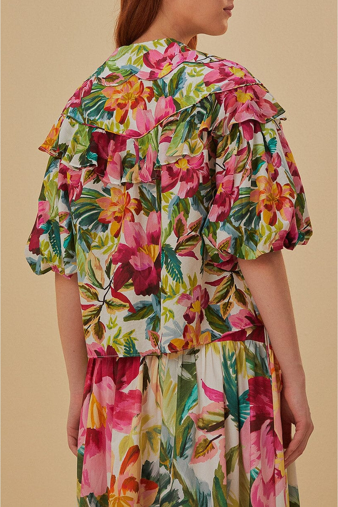 Blouse Painted Flowers à manches courtes en coton - Multicolore