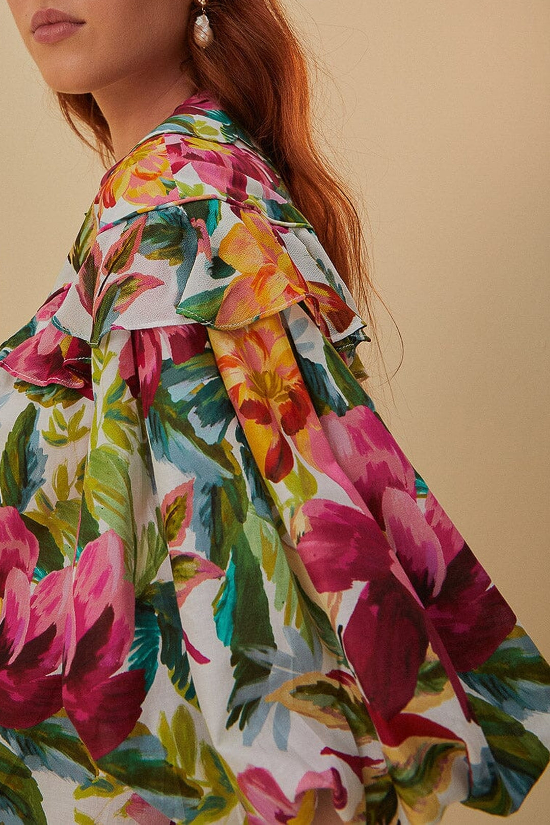 Blouse Painted Flowers à manches courtes en coton - Multicolore