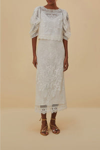 Jupe midi en dentelle - Blanc