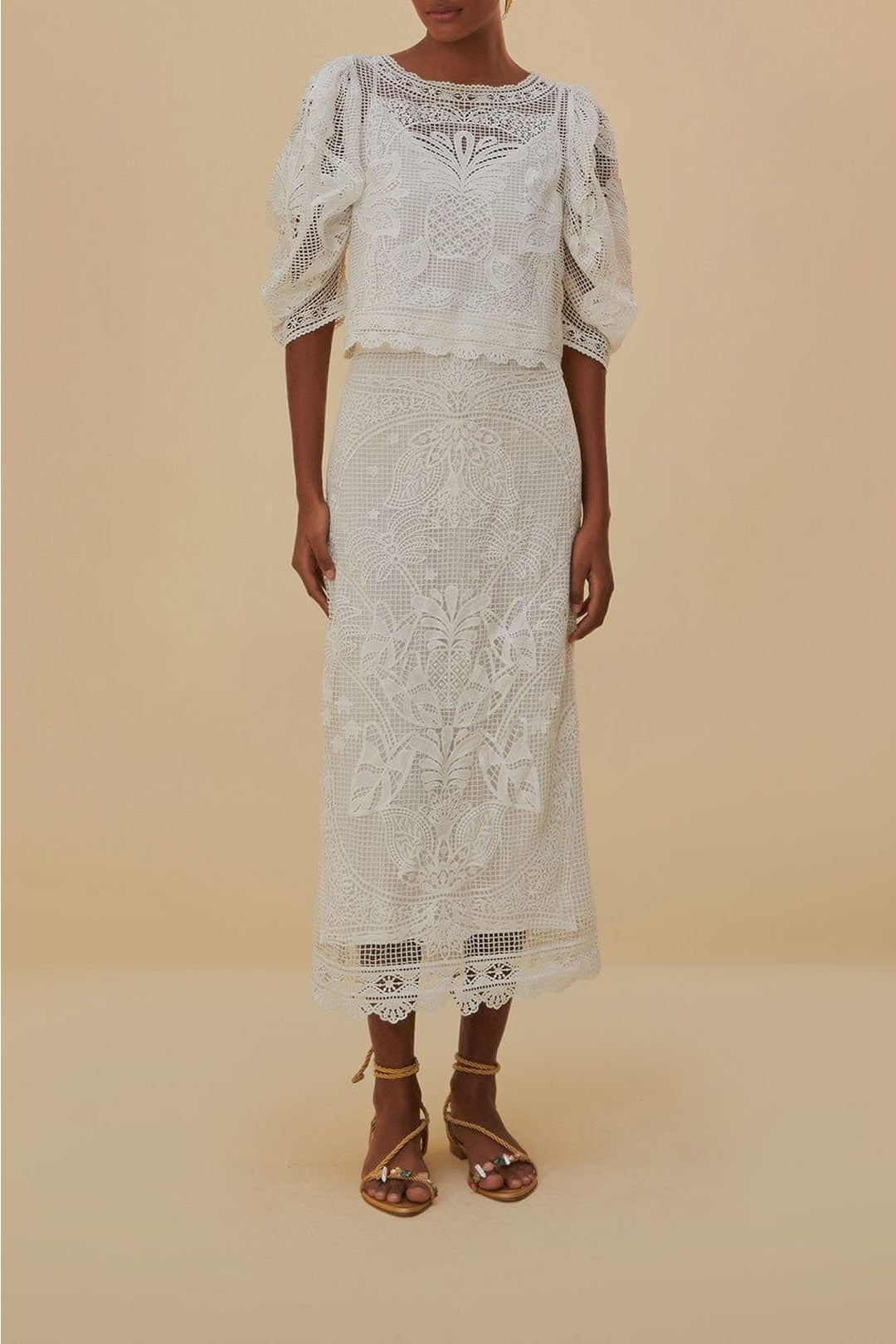 Jupe midi en dentelle - Blanc