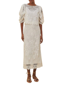 Jupe midi en dentelle - Blanc