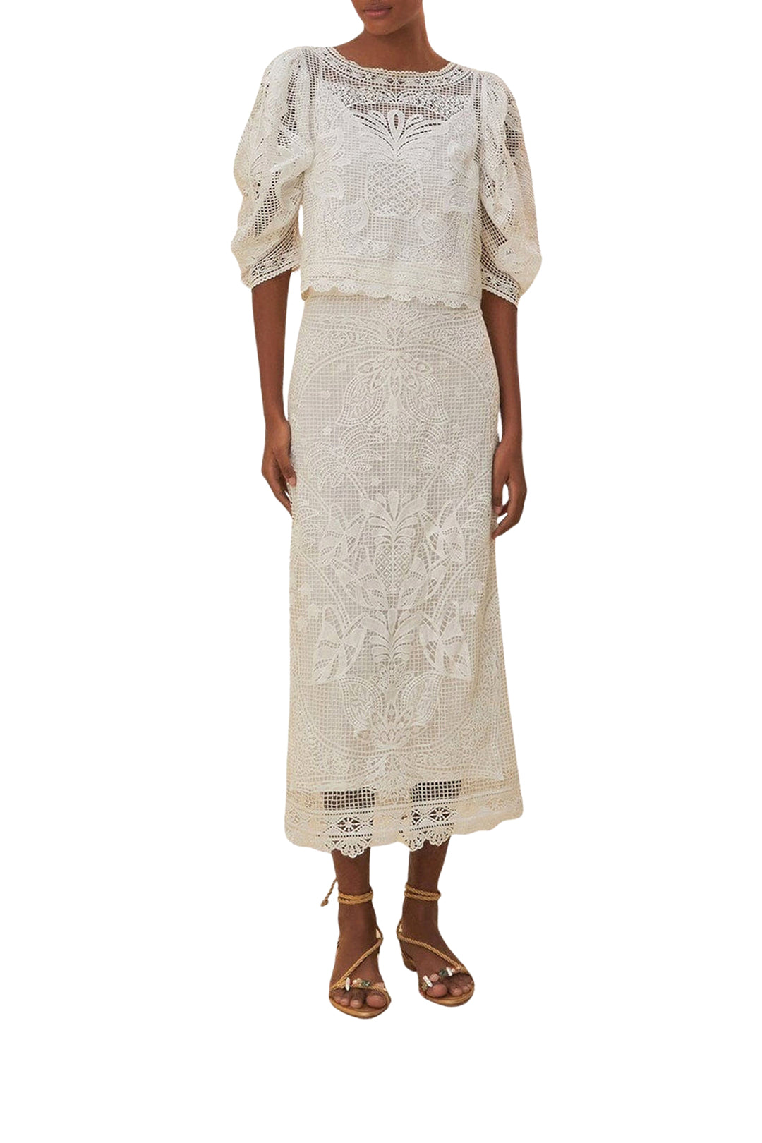 Jupe midi en dentelle - Blanc
