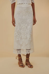 Jupe midi en dentelle - Blanc