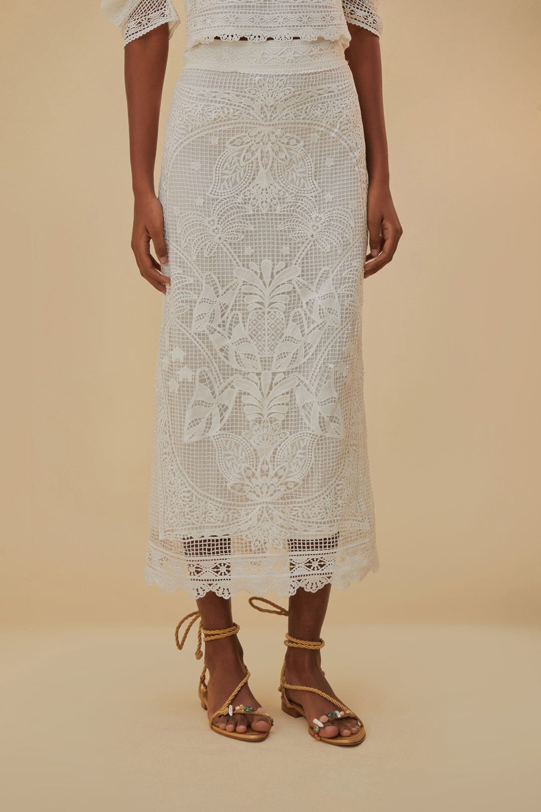 Jupe midi en dentelle - Blanc