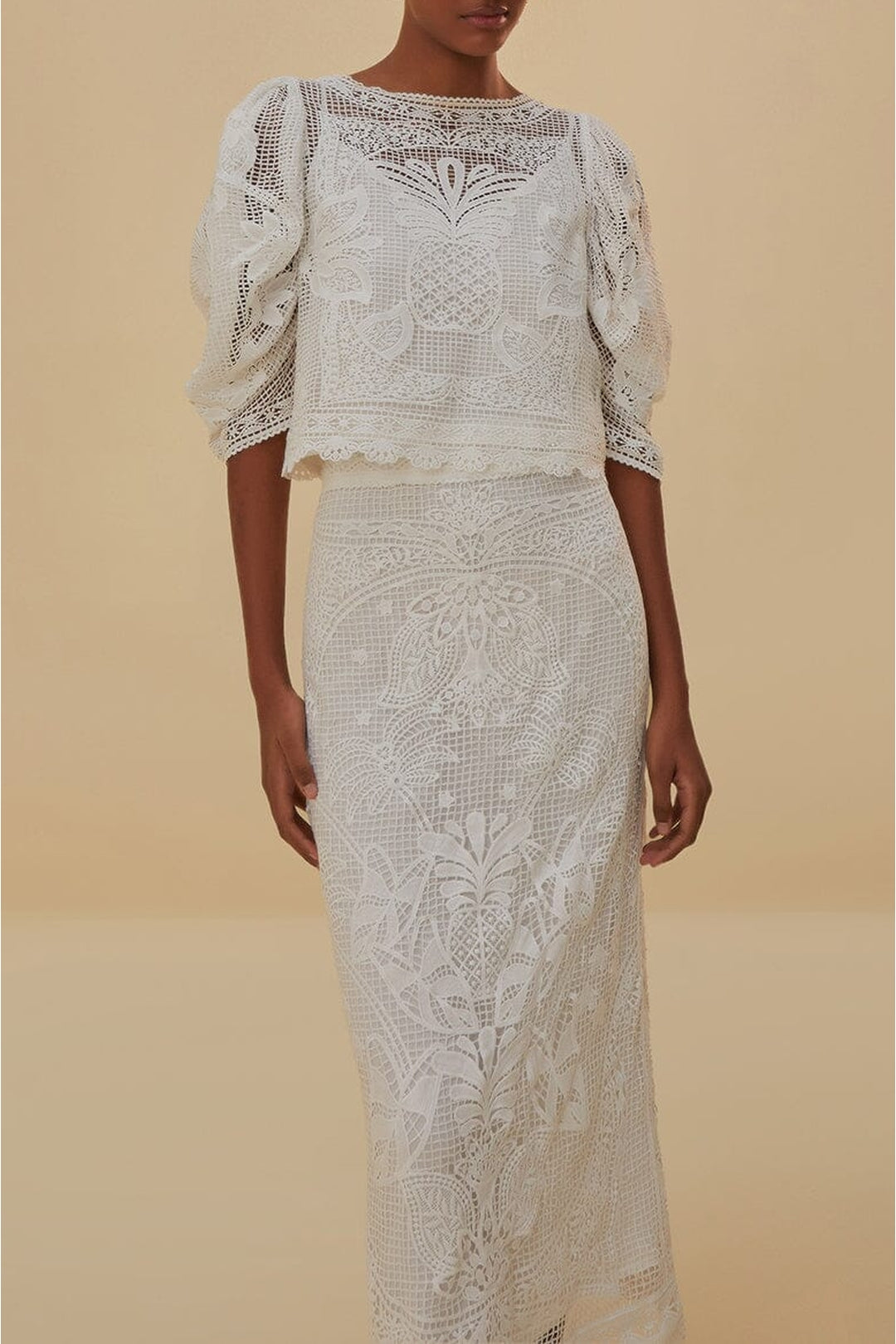 Jupe midi en dentelle - Blanc
