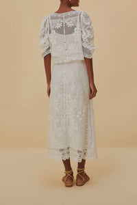 Jupe midi en dentelle - Blanc