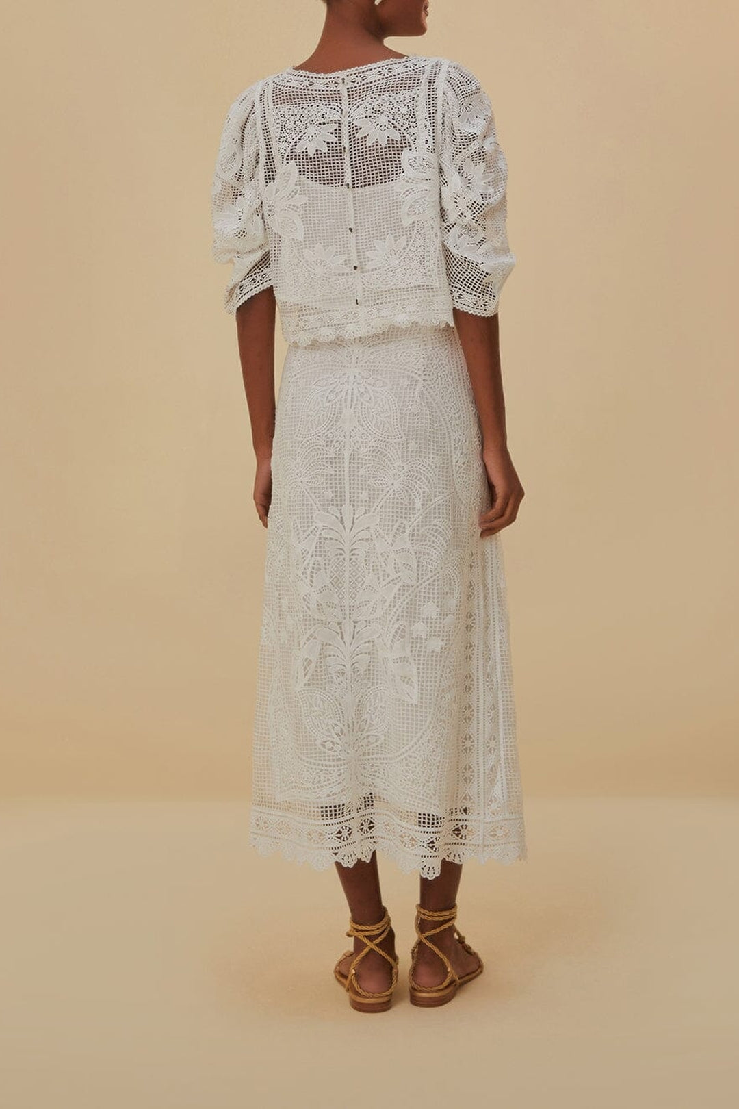 Jupe midi en dentelle - Blanc