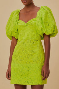Robe courte Monstera à manches courtes en coton - Vert