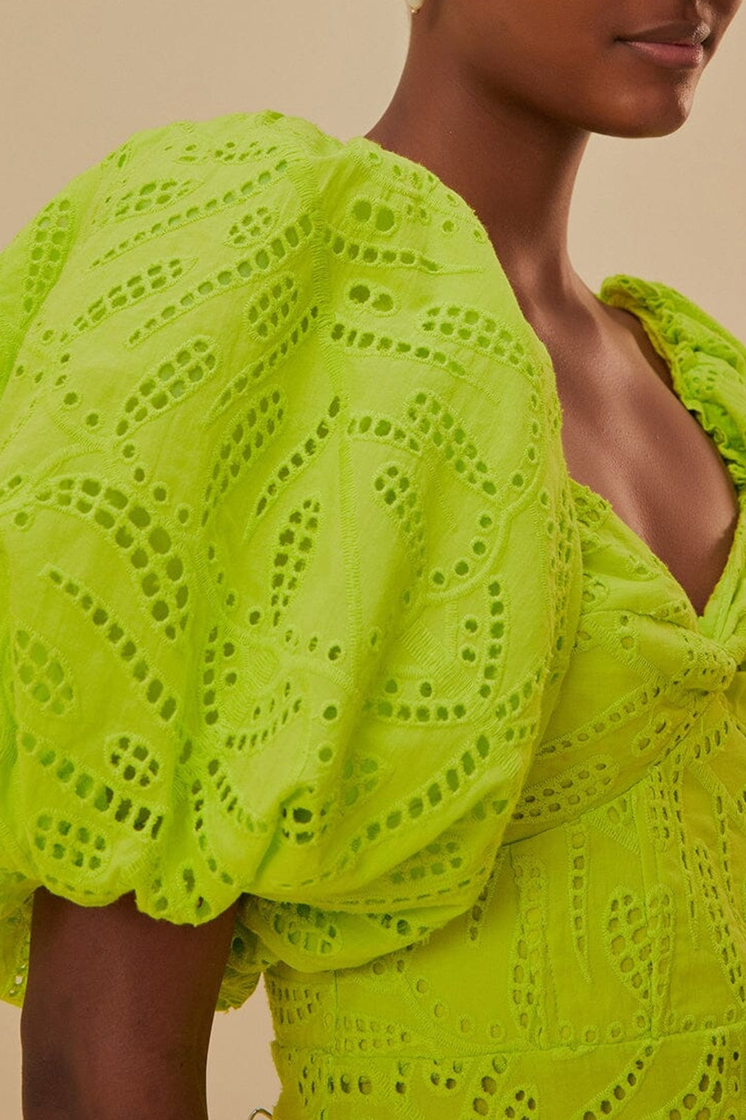 Robe courte Monstera à manches courtes en coton - Vert