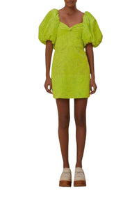 Robe courte Monstera à manches courtes en coton - Vert