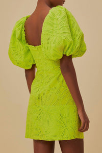 Robe courte Monstera à manches courtes en coton - Vert