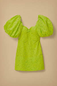 Robe courte Monstera à manches courtes en coton - Vert