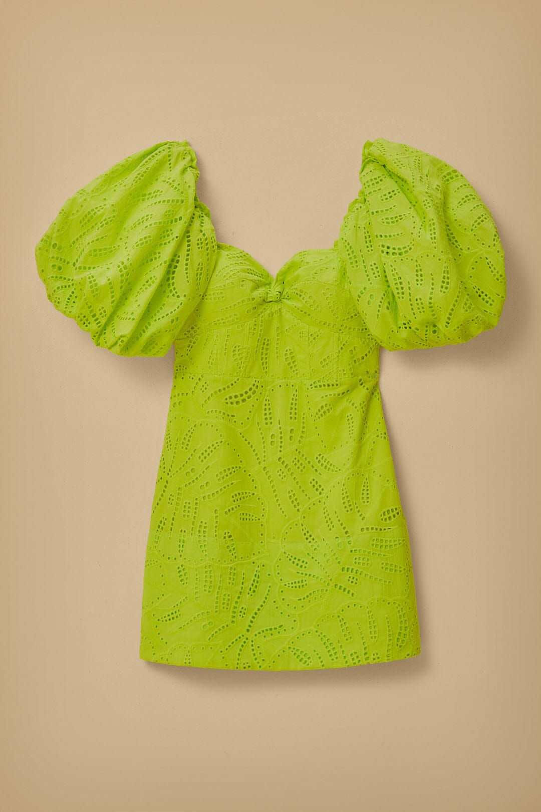 Robe courte Monstera à manches courtes en coton - Vert