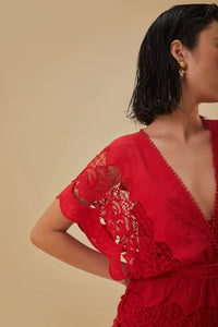 Robe courte Richelieu en coton - Rouge