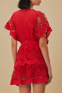 Robe courte Richelieu en coton - Rouge