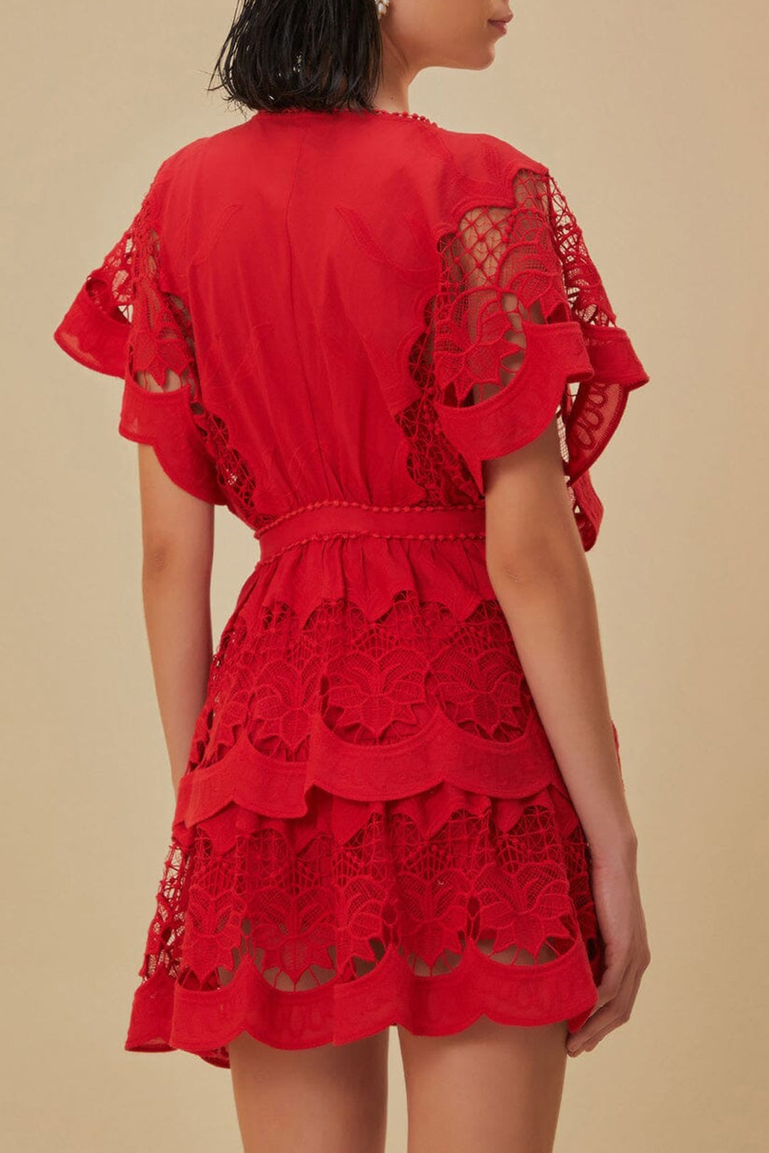 Robe courte Richelieu en coton - Rouge