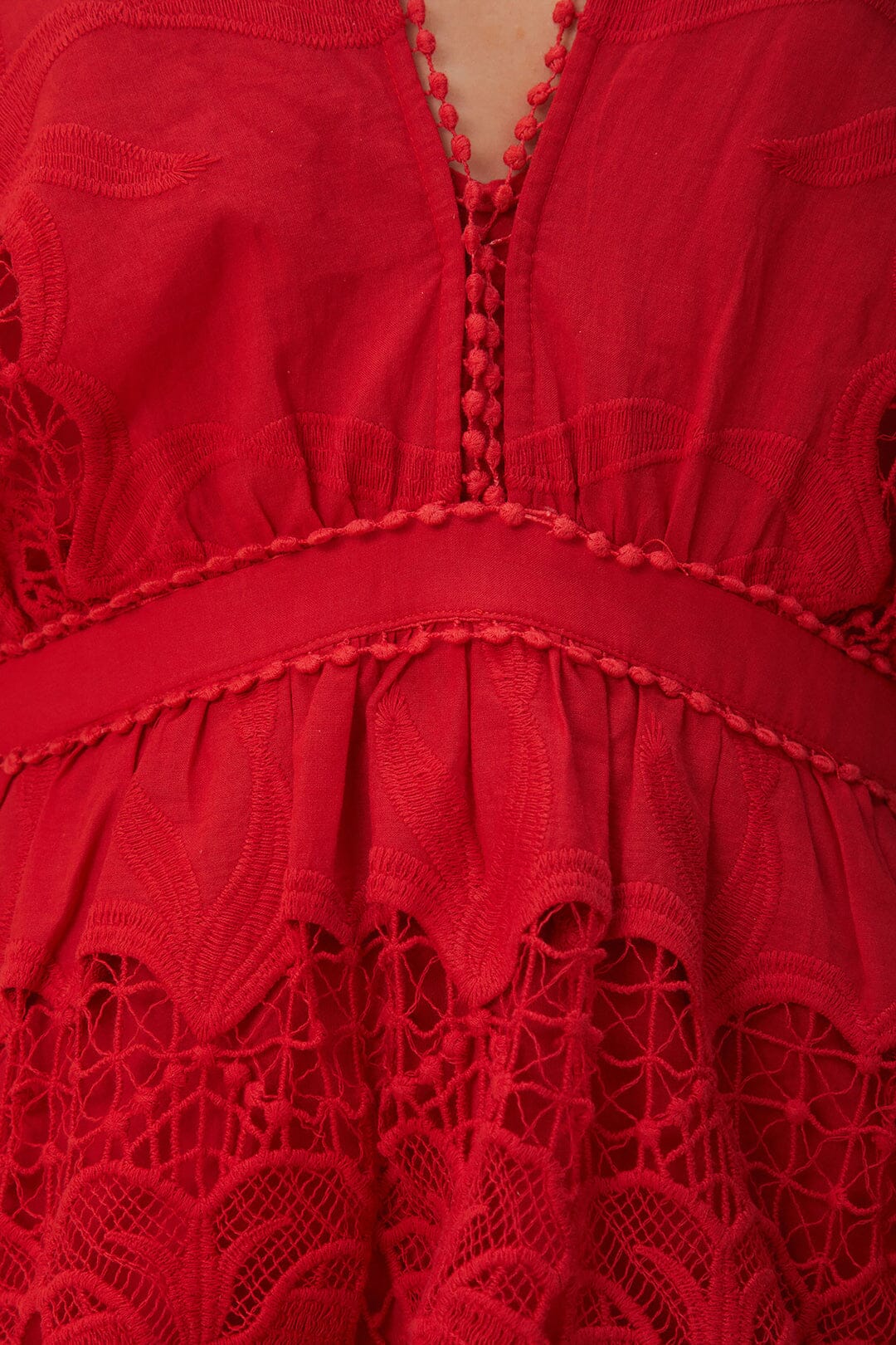 Robe courte Richelieu en coton - Rouge
