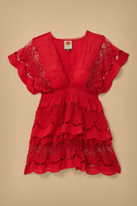 Robe courte Richelieu en coton - Rouge