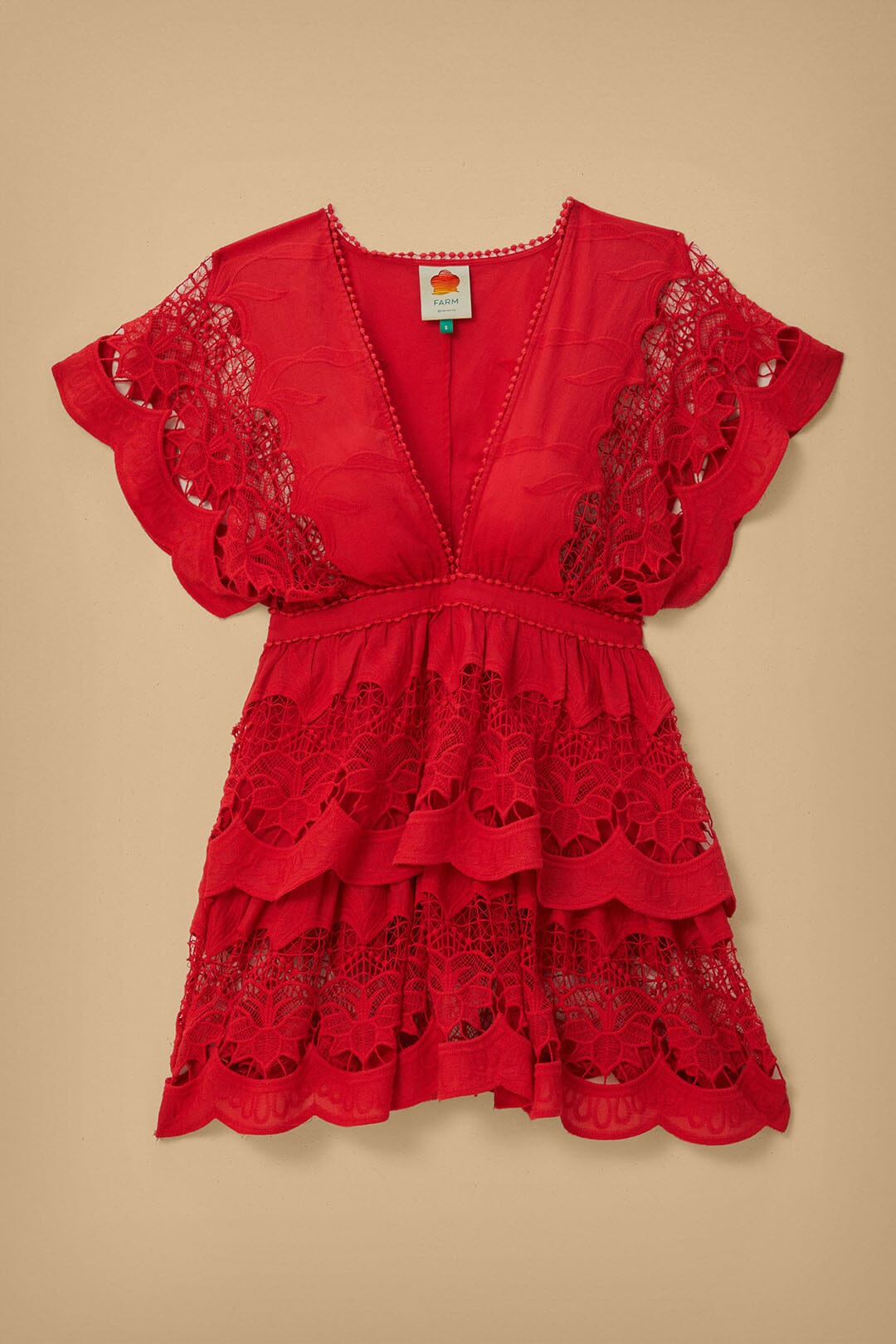 Robe courte Richelieu en coton - Rouge