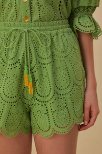 MEDIA OFF LINE_Pineapple cotton eyelet shorts - Green