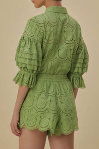 MEDIA OFF LINE_Pineapple cotton eyelet shorts - Green