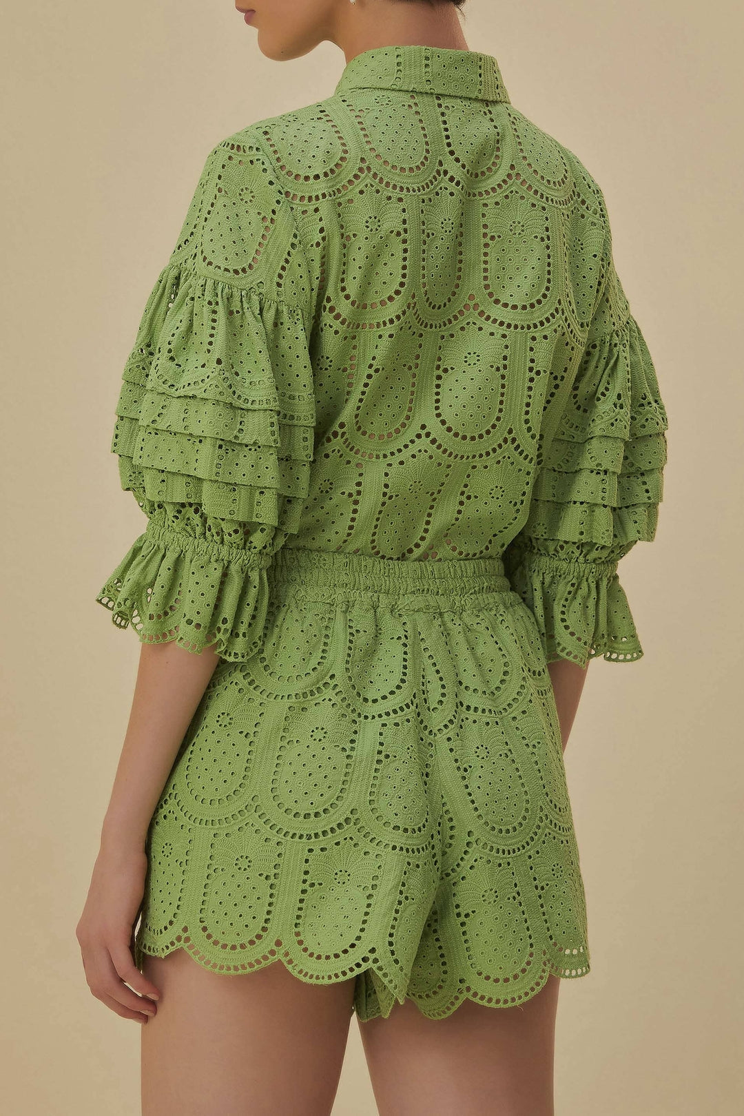 MEDIA OFF LINE_Pineapple cotton eyelet shorts - Green
