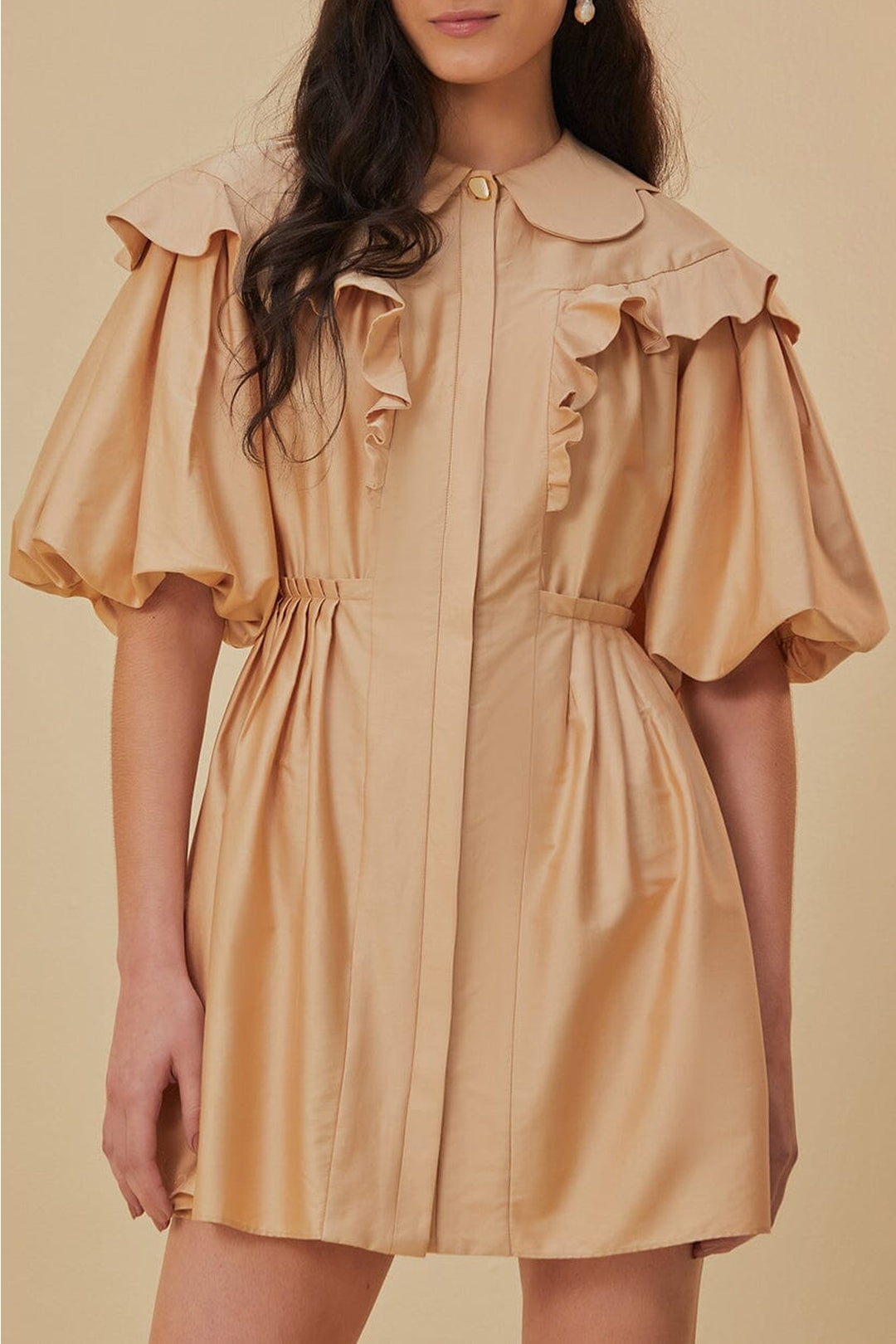 MEDIA OFF LINE_Robe courte à manches courtes en coton - Beige