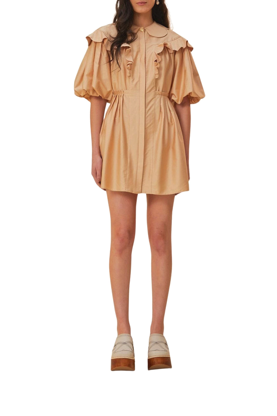 MEDIA OFF LINE_Robe courte à manches courtes en coton - Beige