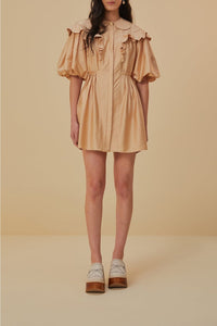MEDIA OFF LINE_Robe courte à manches courtes en coton - Beige