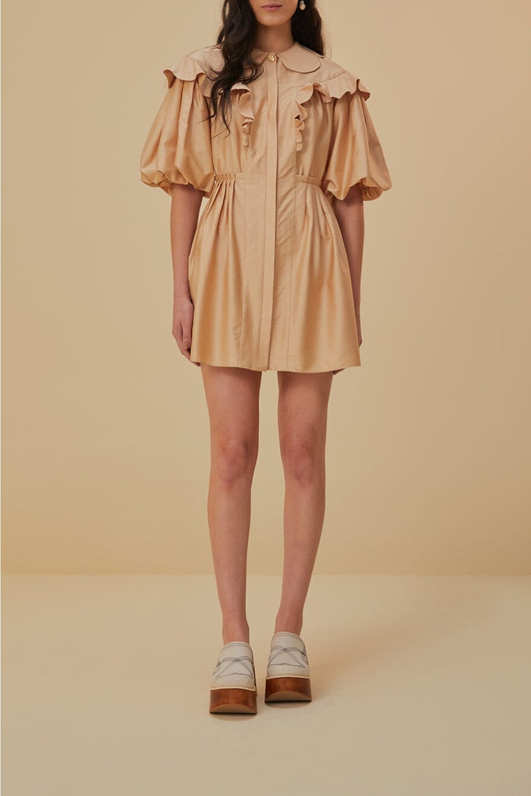 MEDIA OFF LINE_Robe courte à manches courtes en coton - Beige